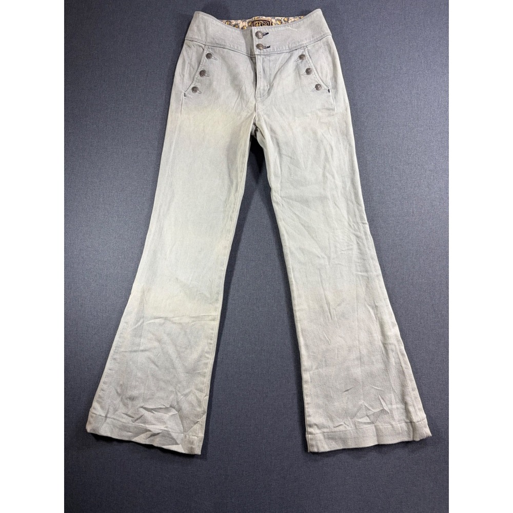 Rich & Skinny Gray Sailor Wide Leg Jeans High Rise Purple Stitching Size 26